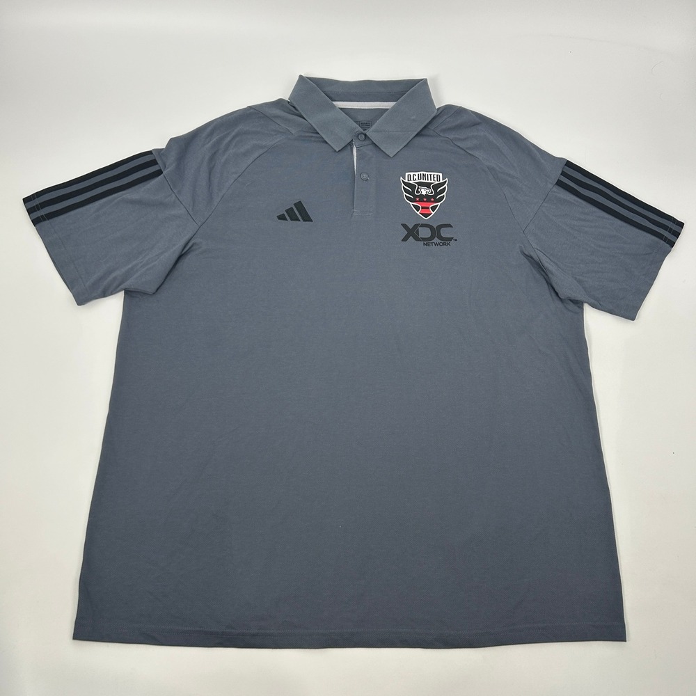 DC United Soccer Polo Shirt Mens 2XL Gray adidas Short Sleeve MLS NEW